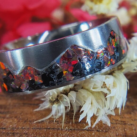 "Volcano Ridge" Ring with Red Opal & Black Torumaline - Picture 7 of 9